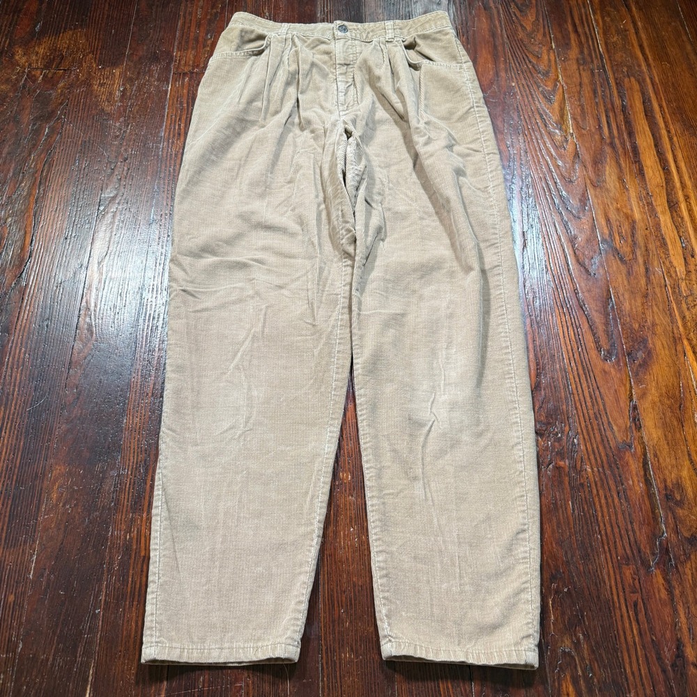 Vintage 80s Levis Corduroy Pants Womens 16 Tan Pleated High Rise Tapered 90s